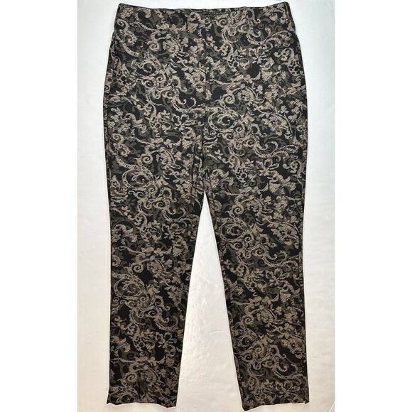 Chicos Ponte Knit Slim Ankle Pant 1 (US 8/Med) Tan Floral Shimmer Slimming EUC - Picture 1 of 9